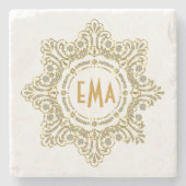 モノグレードダイヤモンドおよび金ゴールドフローラ円枠 ストーンコースター (正面)