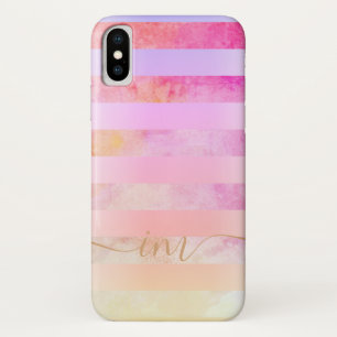 モノグレード抽象芸術ストライプ黄色水色C iPhone X ケース