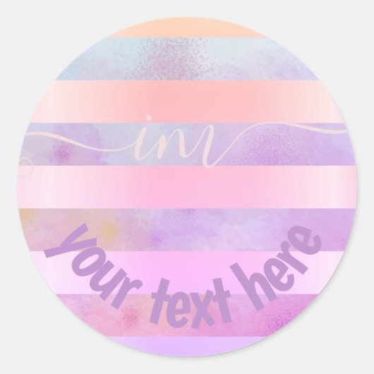 モノグレーム抽象芸術ストライプレインボーズインウォーターカラー  ラウンドシール (正面)