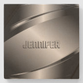 モノグレーメタリックグレーステンレス鋼ルック ストーンコースター (正面)