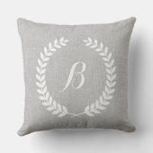 モノグレーライトグレーリネン&ホワイトフローラリース クッション (裏面)