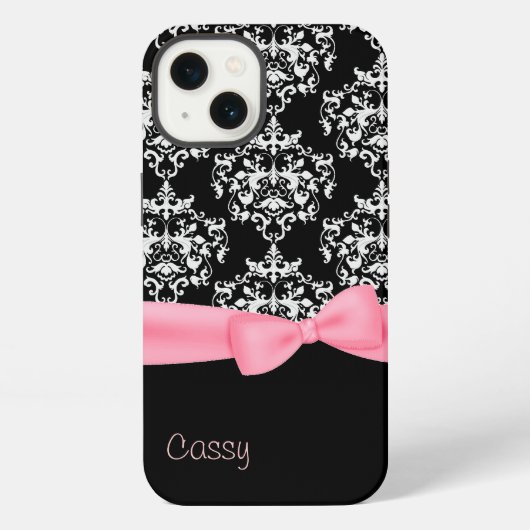 モノトーンのダマスク柄 iPhoneケース (裏面)
