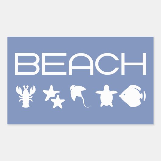 モノトーンのダークな海の生き物ビーチアイコン 長方形シール (正面)