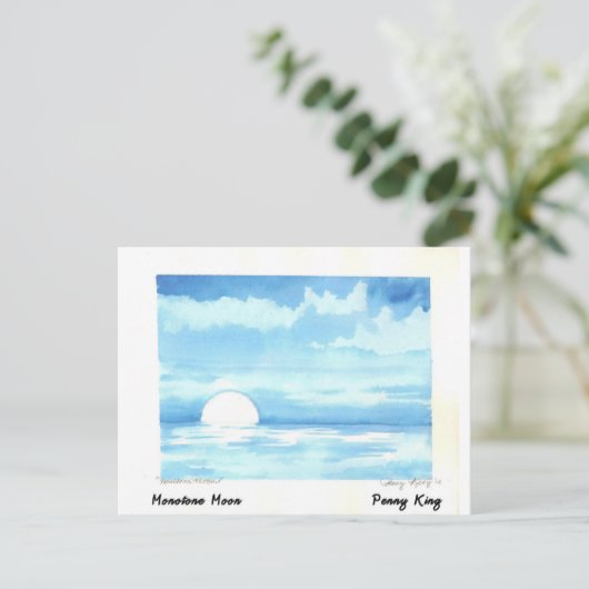 モノトーンの月オリジナルウォーター絵画カラー ポストカード (スタンド正面)