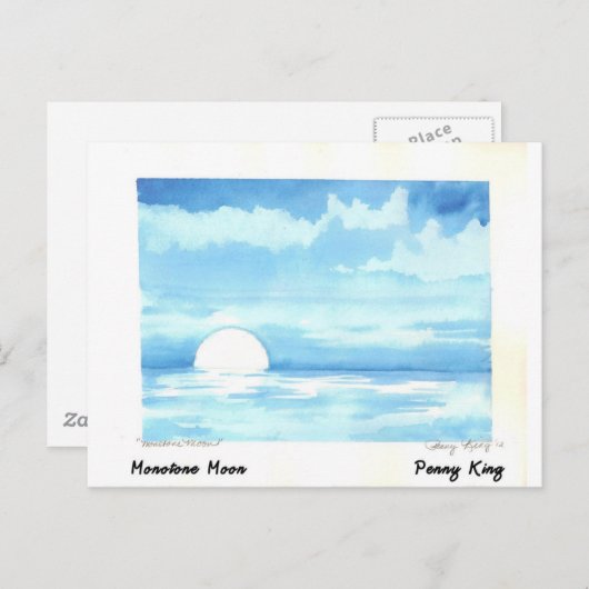モノトーンの月オリジナルウォーター絵画カラー ポストカード (正面/裏面)