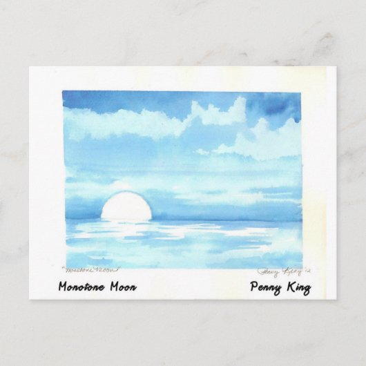モノトーンの月オリジナルウォーター絵画カラー ポストカード (正面)