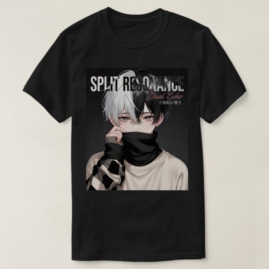 モノトーンの髪型がかっこいいアニメ少年 Tシャツ (デザイン正面)