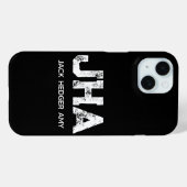 モノトーンシンプルなイニシャル3文字モノグラム ブラック Case-Mate iPhoneケース (裏面 (横))