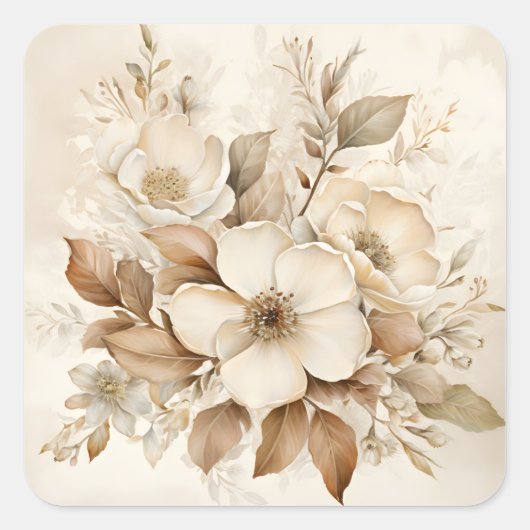 モノトーンブラウンローズのウェディング スクエアシール (正面)