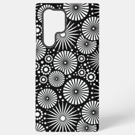 モノトーン幾何学フラワー スターバースト デザイン SAMSUNG GALAXY S22 ULTRAケース