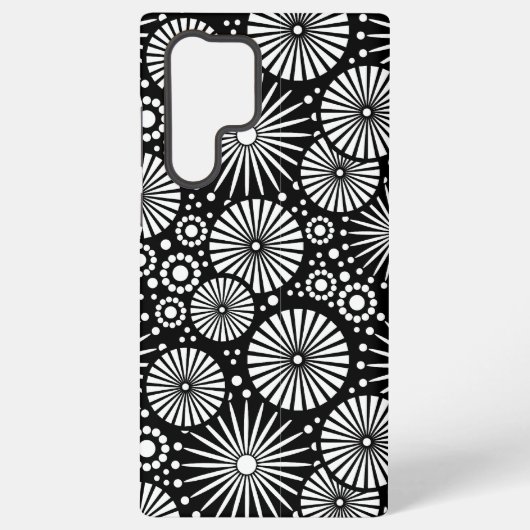 モノトーン幾何学フラワー スターバースト デザイン SAMSUNG GALAXYケース (裏面)