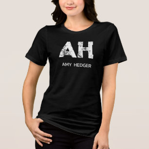 モノトーン シンプルなイニシャル モノグラム ブラック トライブレンドTシャツ