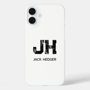 モノトーン シンプルなイニシャル モノグラム 白 iPhone 16 PLUSケース