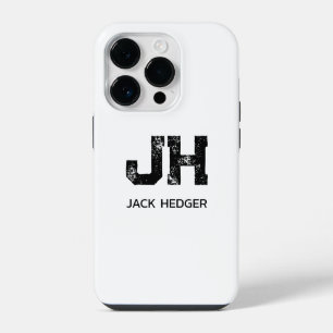 モノトーン シンプルなイニシャル モノグラム 白 iPhone 14 PROケース