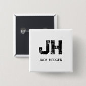 モノトーン シンプルなイニシャル 二文字のモノグラム 白 缶バッジ (正面&裏面)