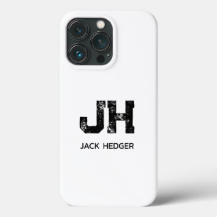 モノトーン シンプルなイニシャル 二文字のモノグラム 白 iPhone 13 PROケース