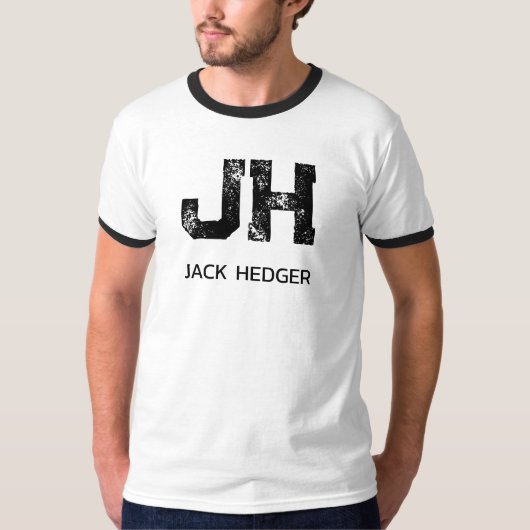 モノトーン シンプルなイニシャル 二文字のモノグラム 白 Tシャツ (正面)
