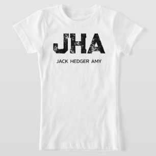 モノトーン シンプルな3文字モノグラム 名前 白 Tシャツ