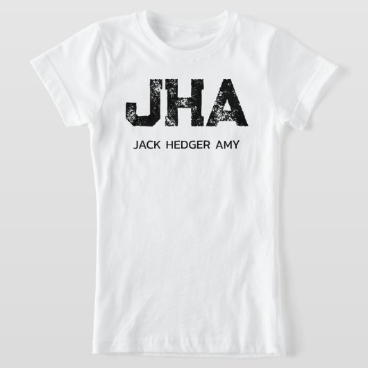 モノトーン シンプルな3文字モノグラム 名前 白 Tシャツ (レイダウン)