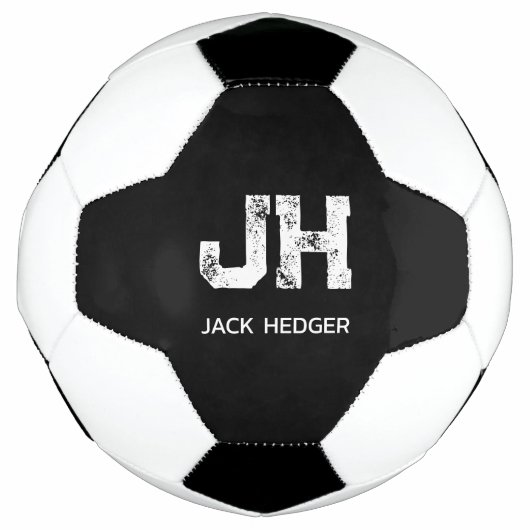 モノトーン シンプル 二文字 モノグラム 名前 ブラック サッカーボール (正面)