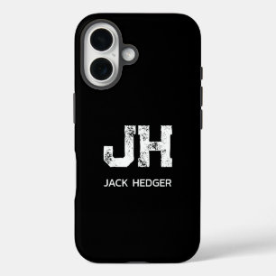 モノトーン シンプル 二文字 モノグラム 名前 ブラック iPhone 16ケース