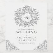 モノハンド描画リーフモノグラム結婚アート ワインラベル (シングルラベル)