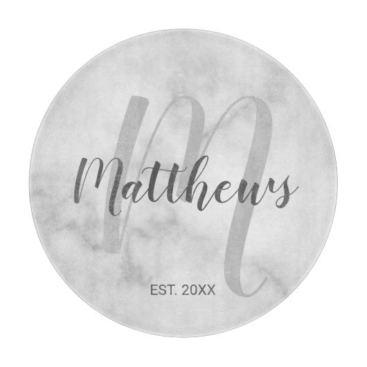 モノパーソナライズされたグラムとファミリ名大理石 カッティングボード (正面)