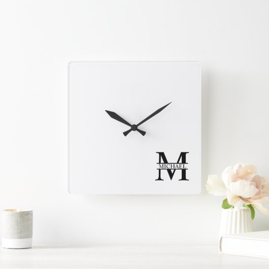 モノパーソナライズされたグラムと名前 スクエア壁時計 (ホーム)