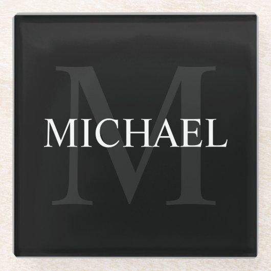 モノパーソナライズされたグラムと名前（黒） ガラスコースター (正面)