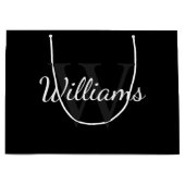 モノパーソナライズされたグラムと名前（黒） ラージペーパーバッグ (正面)