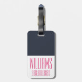 モノパーソナライズされたグラム·ピンク·アンド·ネービ航海のー ラゲッジタグ (裏面縦)