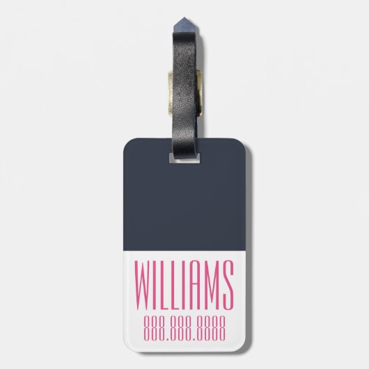 モノパーソナライズされたグラム·ピンク·アンド·ネービ航海のー ラゲッジタグ (裏面縦)