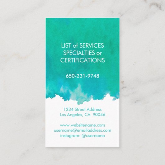 モノモダングラエレガントム水色ティール（緑がかった色）縦 名刺 (裏面)