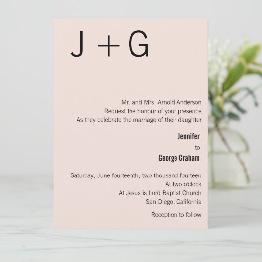 モノモダングラム結婚式招待状-ピンク&ブラック 招待状 (スタンド正面)