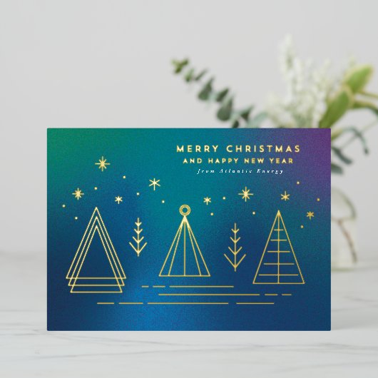 モノラインクリスマスツリーズフラットフォイルホリデーカード 箔シーズンカード (立ち正面)