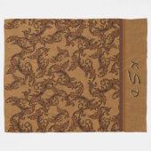 モノラムマドリサビと金ゴールドの葉の渦 フリースブランケット (正面(横))