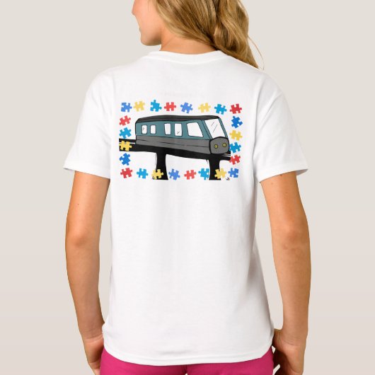 モノレール列車のパズルは自閉症意識を断片 Tシャツ (裏面)