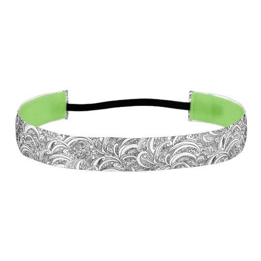 モノ白黒ペイズリー柄ヘアバンド アスレチックヘッドバンド (正面)