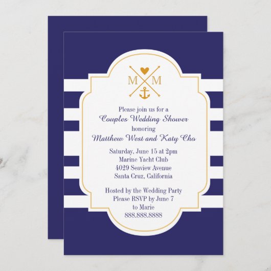 モノ航海のグラムカ結婚ップルズブライダルシャワー 招待状 (正面/裏面)