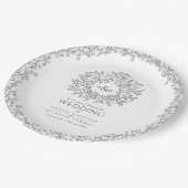 モノ サークル リーフ ドローイング モノグラム ウェディング ペーパープレート (アングル)