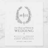 モノ ハンドドローンハート 葉のモノグラム アート ウェディング ワイン ラボ ワインラベル (シングルラベル)