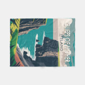 モハーアイルランドトラベルアートヴィンテージの崖 フリースブランケット (正面(横))