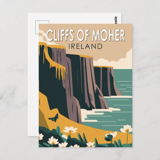 モハーアイルランドフローラ旅行芸術ヴィンテージの崖 ポストカード (正面/裏面)