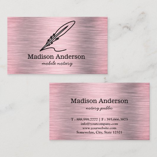 モバイルエレガント公証人クイル金ゴールドブラシ付きメタル 名刺 (正面/裏面)