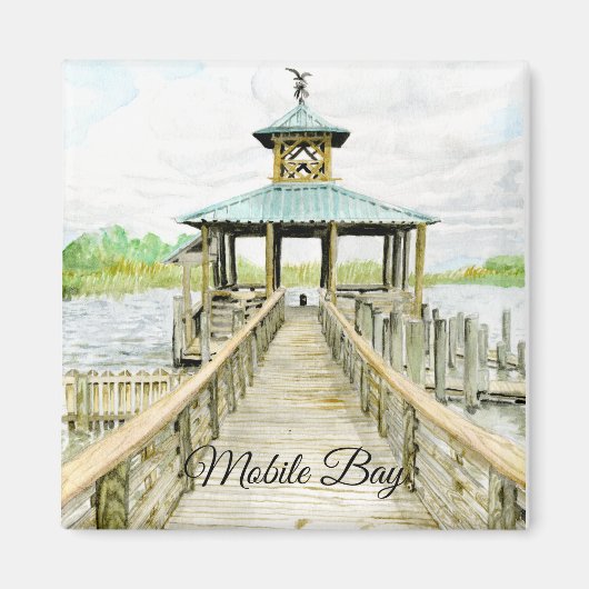 モバイルベイ波止場水彩磁石 マグネット (正面)