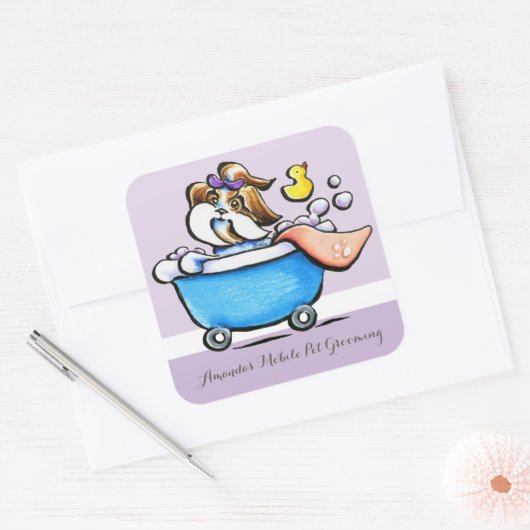 モバイルペットグルーミングシーズー(犬)Tzuパープルマーケティング スクエアシール (封筒)