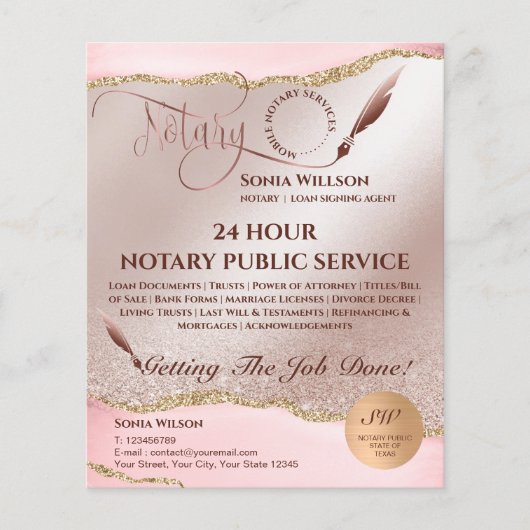 モバイル公証人およびローンの署名エージェントのピンクアゲートフライ チラシ (正面)