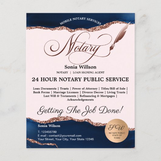 モバイル公証人およびローンの署名エージェントのピンクアゲートフライ チラシ (正面)