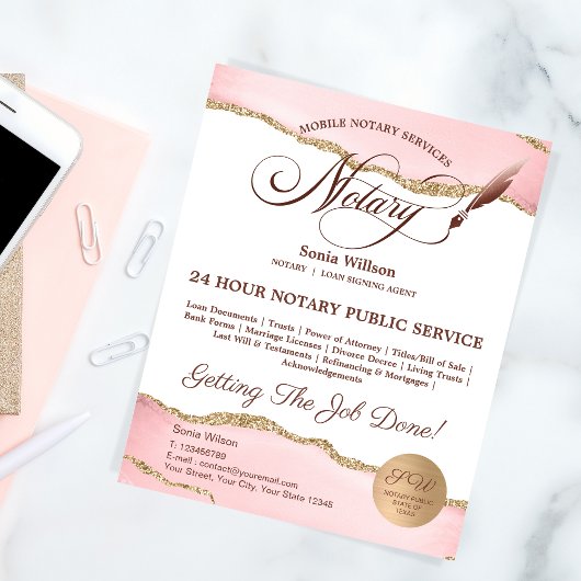 モバイル公証人およびローンの署名エージェントのピンクアゲートフライ チラシ