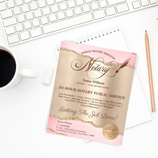 モバイル公証人およびローンの署名エージェントのピンクアゲートフライ チラシ